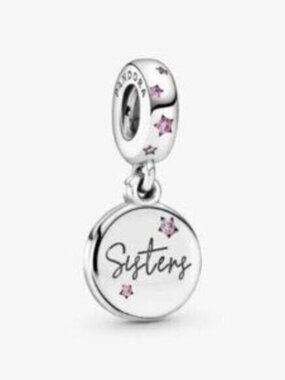 Pandora Silver 'Sisters' Dangle Charm with Pink Stones